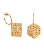 Gold mini cubical hoops earrings