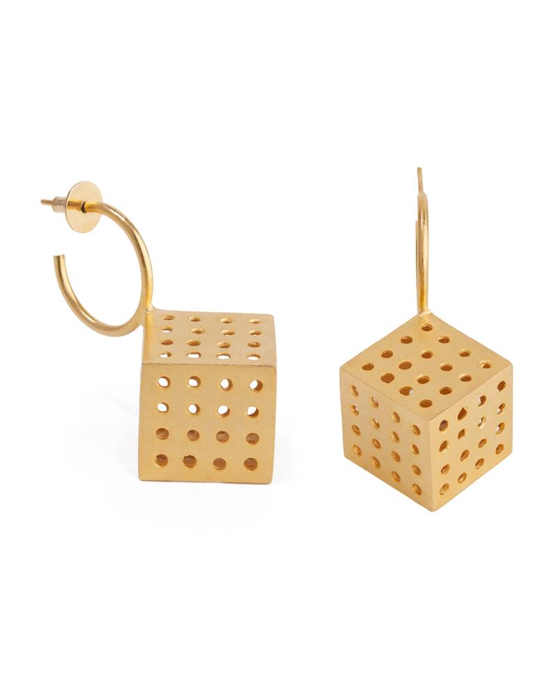 Gold mini cubical hoops earrings