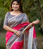 Women pink art silk handloom saree