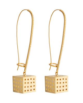 Gold cubical long hoop earrings 1