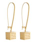 Gold cubical long hoop earrings