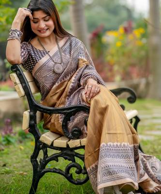 Women chiku art silk handloom saree 1