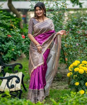 Women wine art silk handloom saree 4