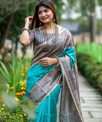 Women rama art silk handloom saree 1