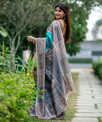 Women rama art silk handloom saree 3
