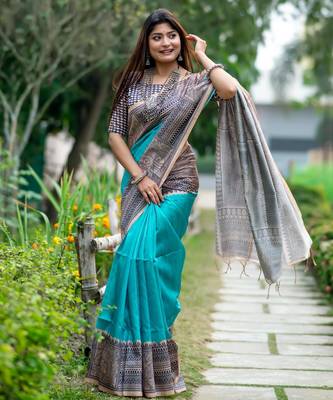 Women rama art silk handloom saree 4