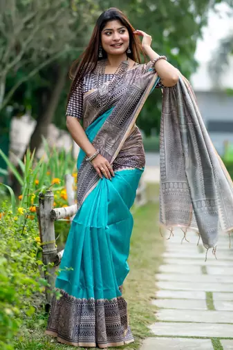 Women rama art silk handloom saree