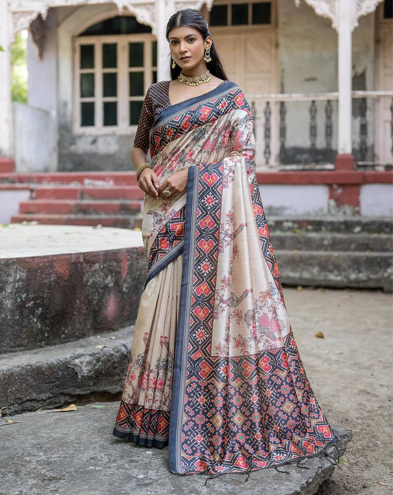 Women black art silk handloom saree