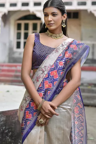 Women blue art silk handloom saree