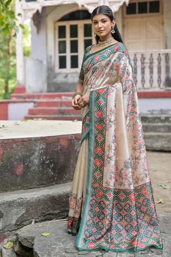 Women green art silk handloom saree