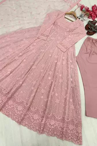 Anarkali Suit Set Peach Colour Gown Suit Set With Dupatta 