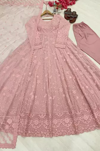 Anarkali Suit Set Peach Colour Gown Suit Set With Dupatta 