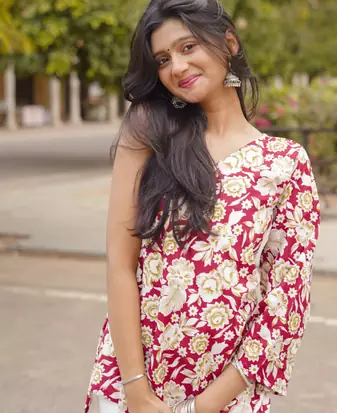 Corset Back Digital Print Cotton Short Kurti