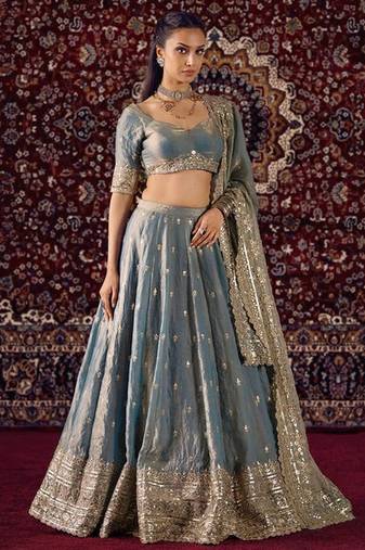lovely grey fandy silk fabric Dori Zari , Sequence, Embroidered indian wedding lattest designer lehenga choli