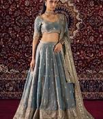 lovely grey fandy silk fabric Dori Zari , Sequence, Embroidered indian wedding lattest designer lehenga choli