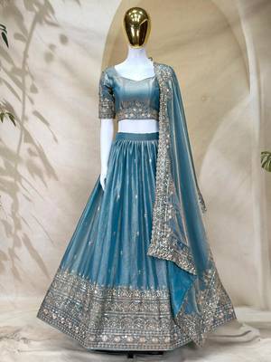 lovely grey fandy silk fabric Dori Zari , Sequence, Embroidered indian wedding lattest designer lehenga choli 5