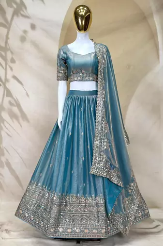lovely grey fandy silk fabric Dori Zari , Sequence, Embroidered indian wedding lattest designer lehenga choli