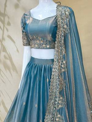 lovely grey fandy silk fabric Dori Zari , Sequence, Embroidered indian wedding lattest designer lehenga choli 6
