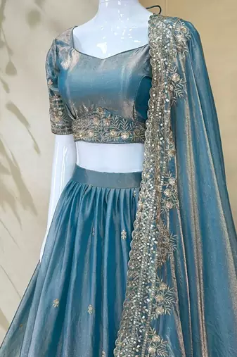 lovely grey fandy silk fabric Dori Zari , Sequence, Embroidered indian wedding lattest designer lehenga choli