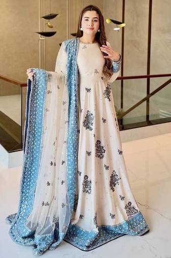 White Anarkali Suit Set Beautiful Gown With Dupatta