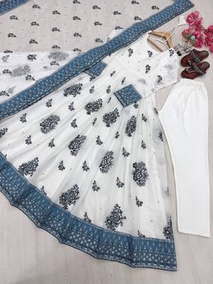 White Anarkali Suit Set Beautiful Gown With Dupatta 3