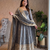  grey zari embroidered silk anarkali suit set with dupatta