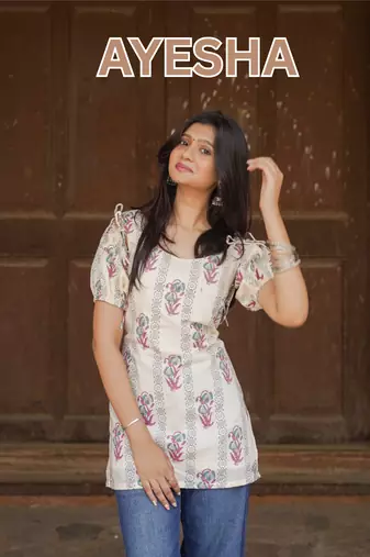 Ivory Floral Block Print Puff Sleeve Kurti