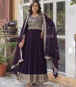 Purple faux georgette readymade anarkali suit with embroidery & zari work