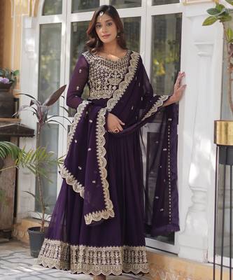Purple faux georgette readymade anarkali suit with embroidery & zari work 2