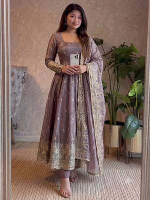  purple zari embroidered silk anarkali suit set with dupatta 3