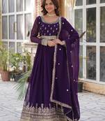 Purple faux georgette readymade anarkali suit with embroidery & zari work
