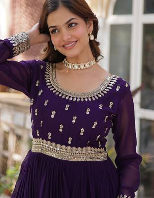 Purple faux georgette readymade anarkali suit with embroidery & zari work 2