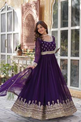 Purple faux georgette readymade anarkali suit with embroidery & zari work 3