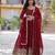 Red faux georgette readymade anarkali suit with embroidery & zari work