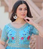 Blue silk readymade anarkali suit with embroidery & zari sequin  work