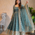  sea blue zari embroidered silk anarkali suit set with dupatta