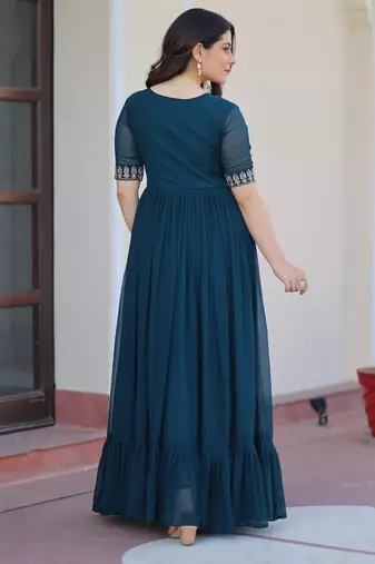 Navy faux georgette readymade anarkali suit with embroidery & beads work