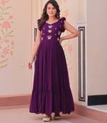 Purple faux georgette readymade anarkali suit with embroidery & beads work