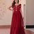 Red faux georgette readymade anarkali suit with embroidery & beads work