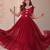 Red faux georgette readymade anarkali suit with embroidery & beads work