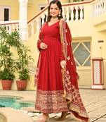 Maroon faux georgette readymade anarkali suit with embroidery & zari work