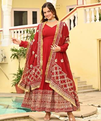 Maroon faux georgette readymade anarkali suit with embroidery & zari work 2