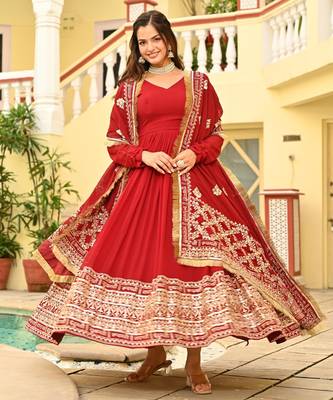 Maroon faux georgette readymade anarkali suit with embroidery & zari work 3