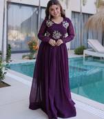 Purple silk readymade anarkali suit with embroidery & zari sequin  work