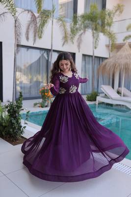 Purple silk readymade anarkali suit with embroidery & zari sequin  work 3
