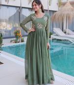 Pista silk readymade anarkali suit with embroidery & zari sequin  work