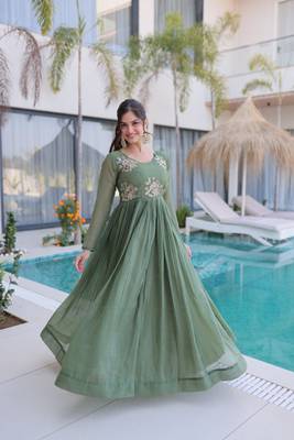 Pista silk readymade anarkali suit with embroidery & zari sequin  work 3