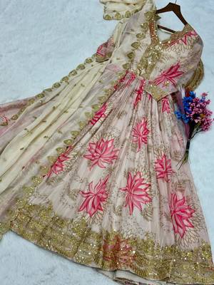 Pink silk readymade anarkali suit with embroidery & zari sequin  work 3