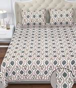 White olive green block print king size pure cotton bedsheet
