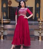 Rani Pink faux georgette readymade anarkali suit with embroidery & zari work